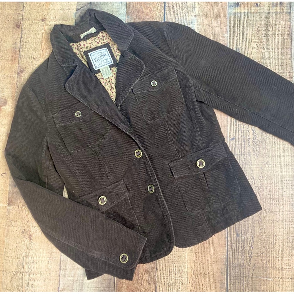 Ruff Hewn Brown Corduroy Blazer Utility Jacket Floral Lining Womens Small